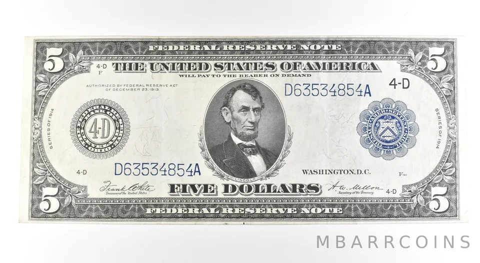 1914 $5 Cleveland OH FRN Large Note Blue Seal *2727