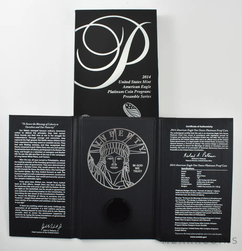 OGP 2014 Platinum Eagle 1 Oz Proof BOX - NO COINS (Preamble Blessings)