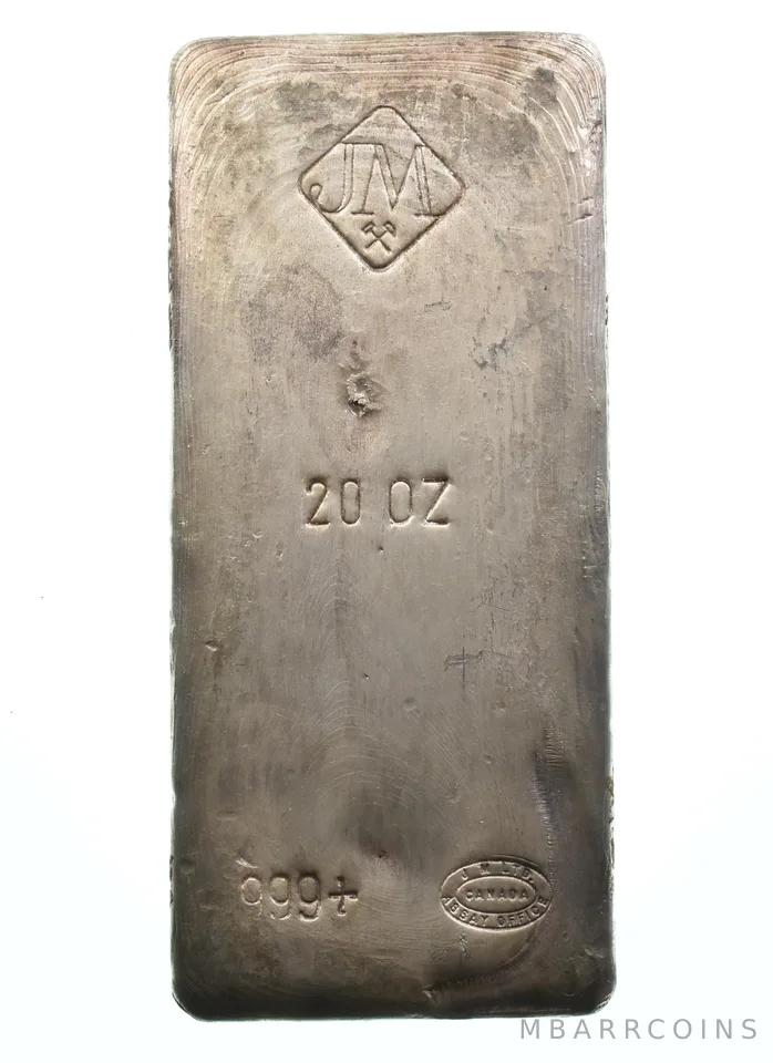 20 Oz Silver Bar Johnson Matthey Vintage Poured *3630