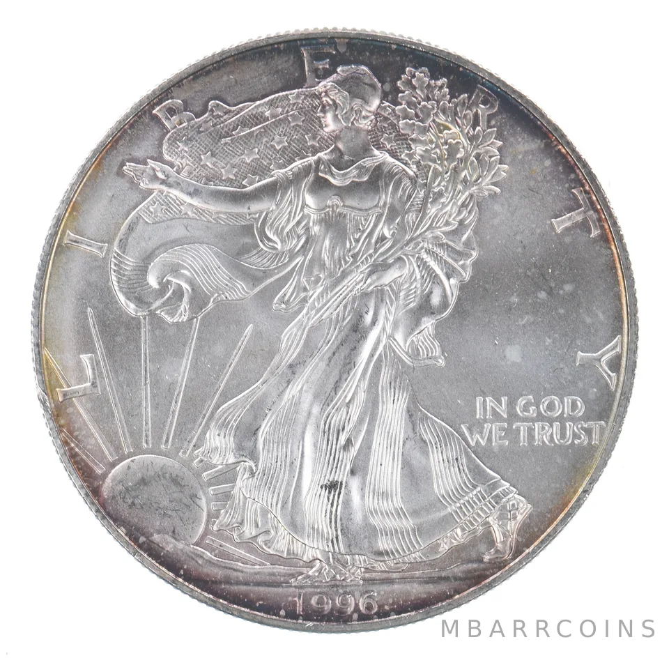 Beautiful Toned - 1996 American Silver Eagle 1 Troy Oz .999 Fine Silver *105