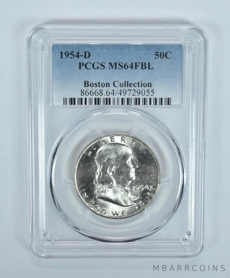 1954-D Franklin Half Dollar Boston Collection MS64 FBL PCGS Blue Label