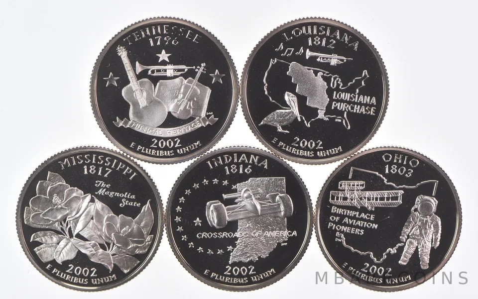 2002-S Washington State Quarters (clad) From Proof Set (5 coins)