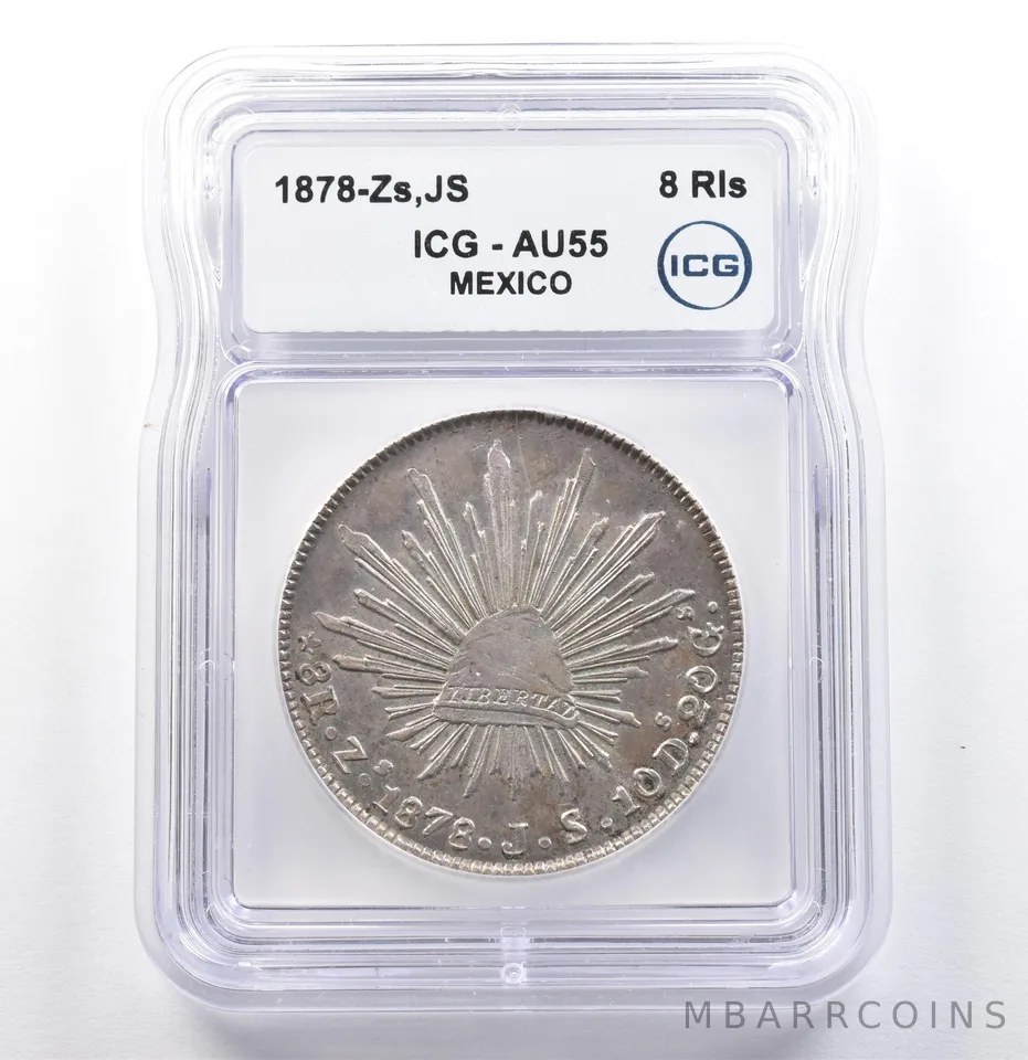 1878 Zs JS Mexico 8 Reales AU55 ICG *9883