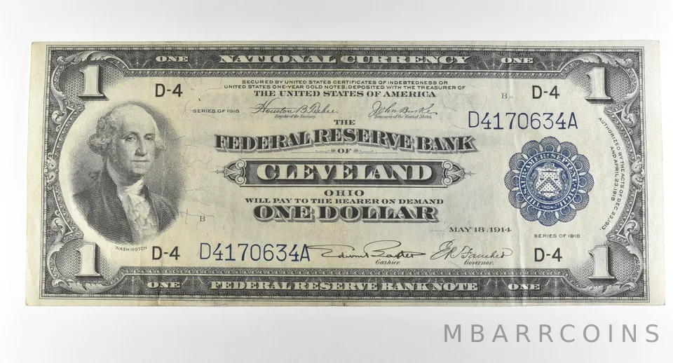1918 $1 Cleveland OH National Currency Large Note Blue Seal *3043