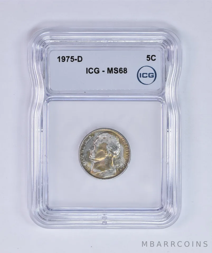 1975-D Jefferson Nickel MS68 ICG Beautiful Tone *8001