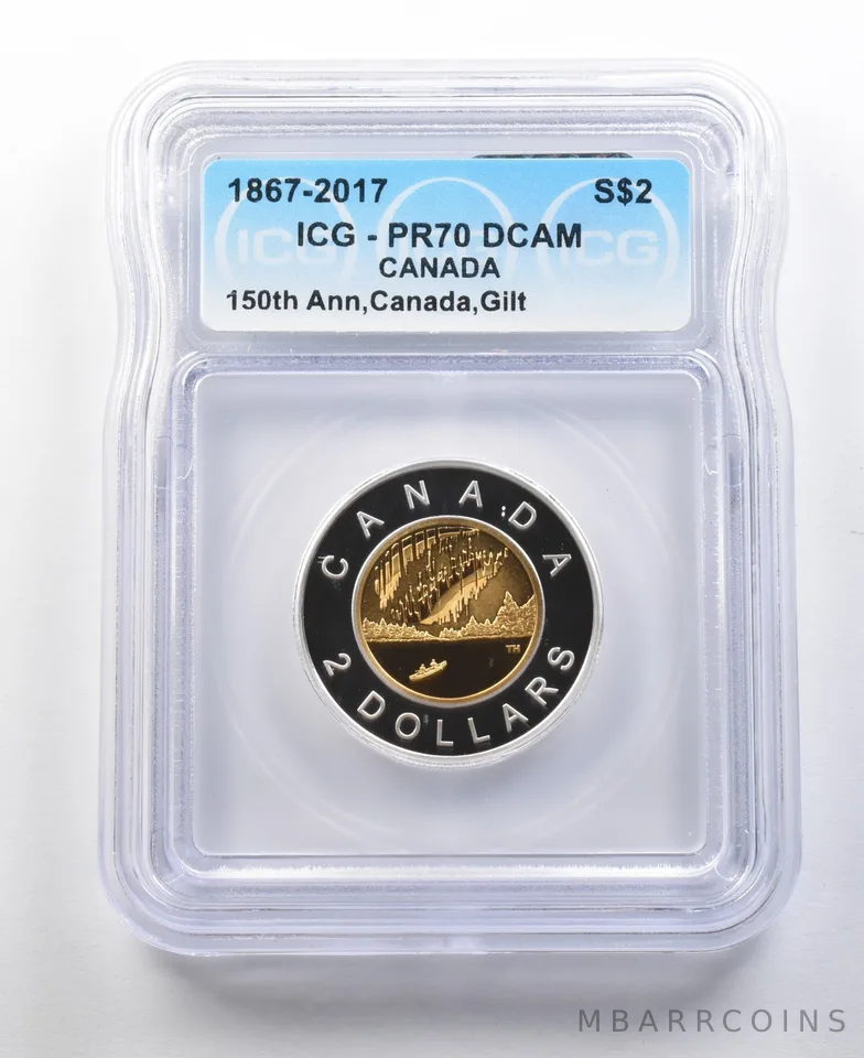2017 Canada 2 Dollars Silver 150th Anniversary Gilt PR70 DCAM ICG a0286