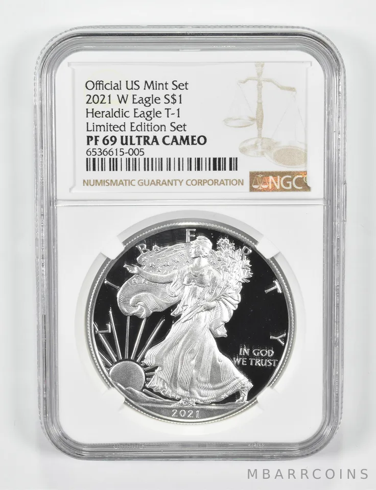 2021-W Silver Eagle T1 Heraldic PF69 UCam Limited Edition NGC