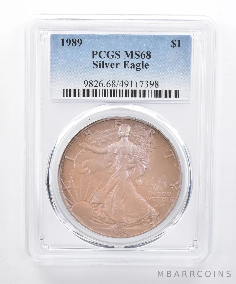 1989 American Silver Eagle MS68 PCGS Purple Iridescent Tone *8486