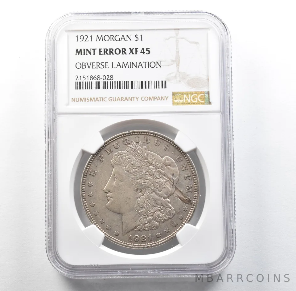1921 Morgan Silver Dollar Mint Error Obverse Lamination XF45 NGC *3188