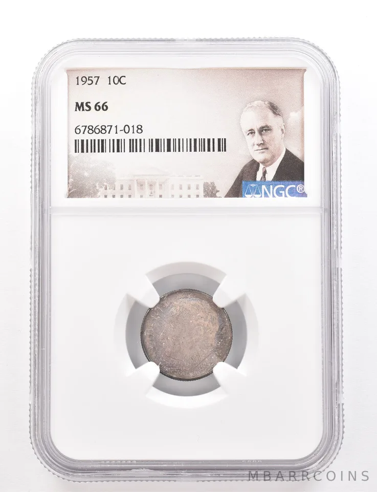 1957 Roosevelt Dime MS66 NGC Beautiful Tone *3366