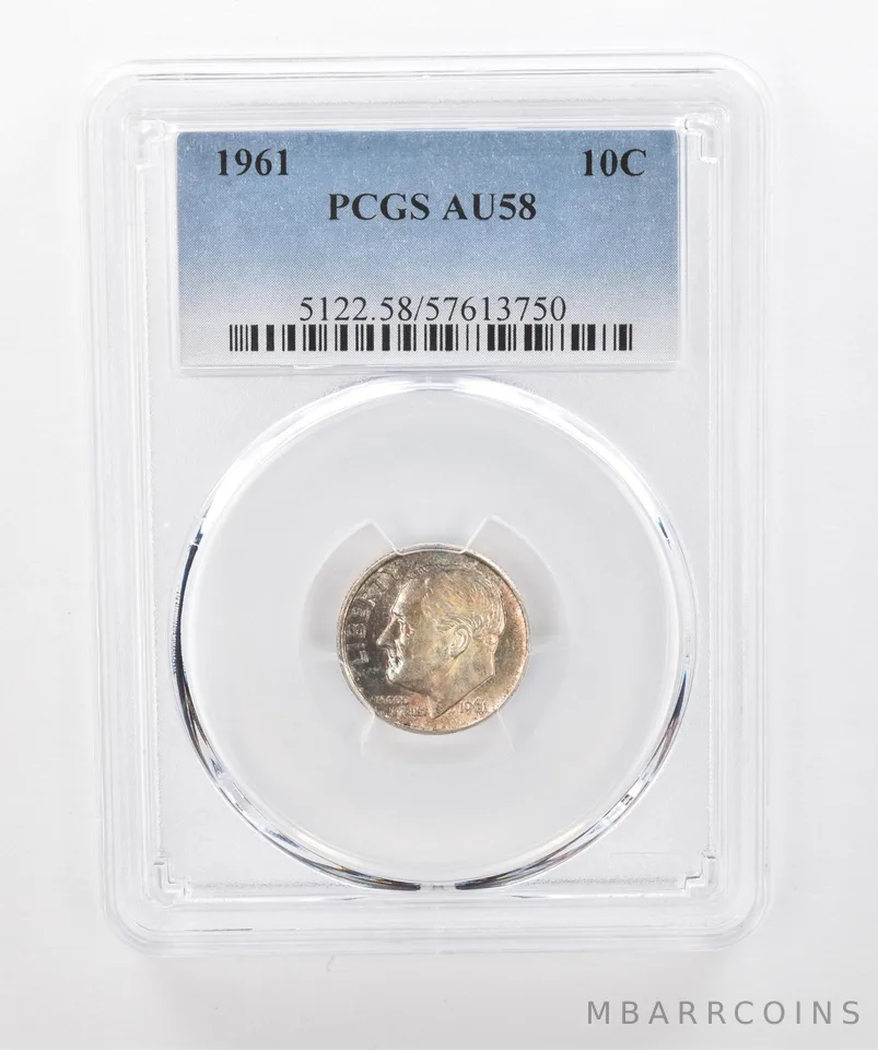 1961 Roosevelt Dime AU58 PCGS Beautiful Tone *1538
