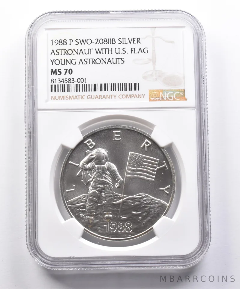MS70 1988 P Swo-208IIB Silver Astronaut Young Medal NGC a4995