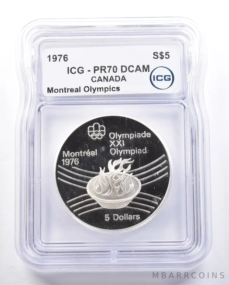 1976 Canada 5 Dollars Silver Montreal Olympics Torch PR70 DCAM ICG *2402