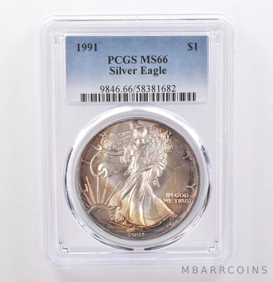 1991 American Silver Eagle MS66 PCGS Beautiful Tone *9274
