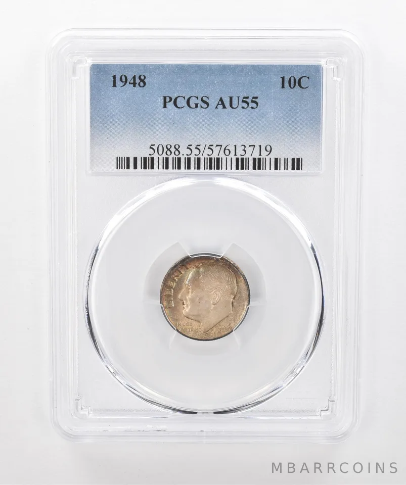 1948 Roosevelt Dime AU55 PCGS Beautiful Tone *1557