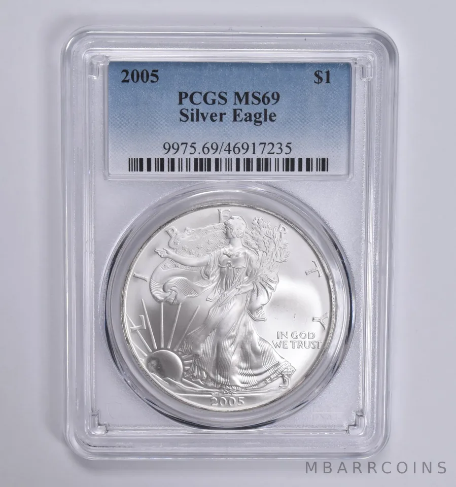 2005 American Silver Eagle 1 Oz MS69 PCGS Blue Label