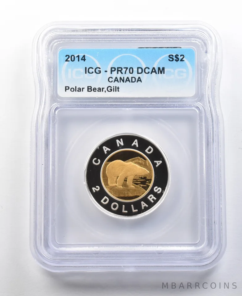 2014 Canada 2 Dollars Silver Polar Bear Gilt PR70 DCAM ICG *0285