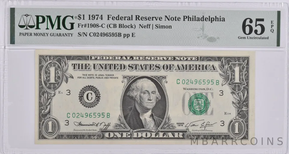 $1 1974 FRN Philadelphia, PA Fr#1908-C PMG Gem Unc 65 EPQ