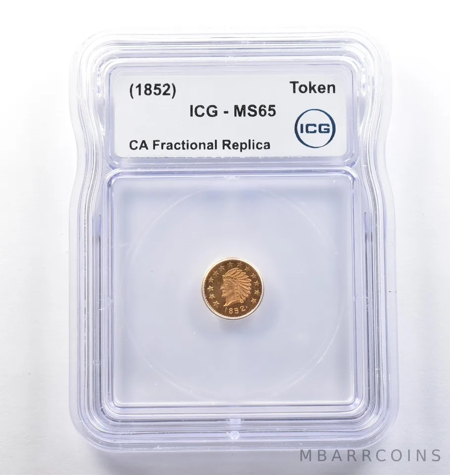 (1852) CA Fractional Gold Style Token Indian Head 1/2 Dollar MS65 ICG *3822