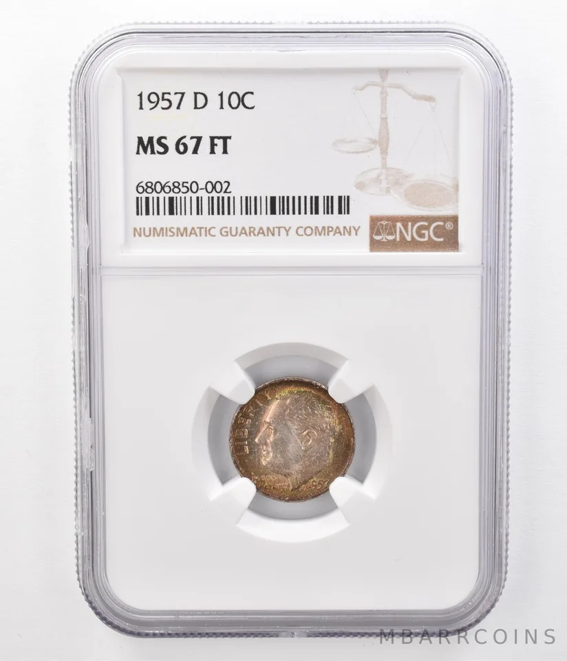 1957-D Roosevelt Dime MS67 FT NGC Beautifully Toned a8653