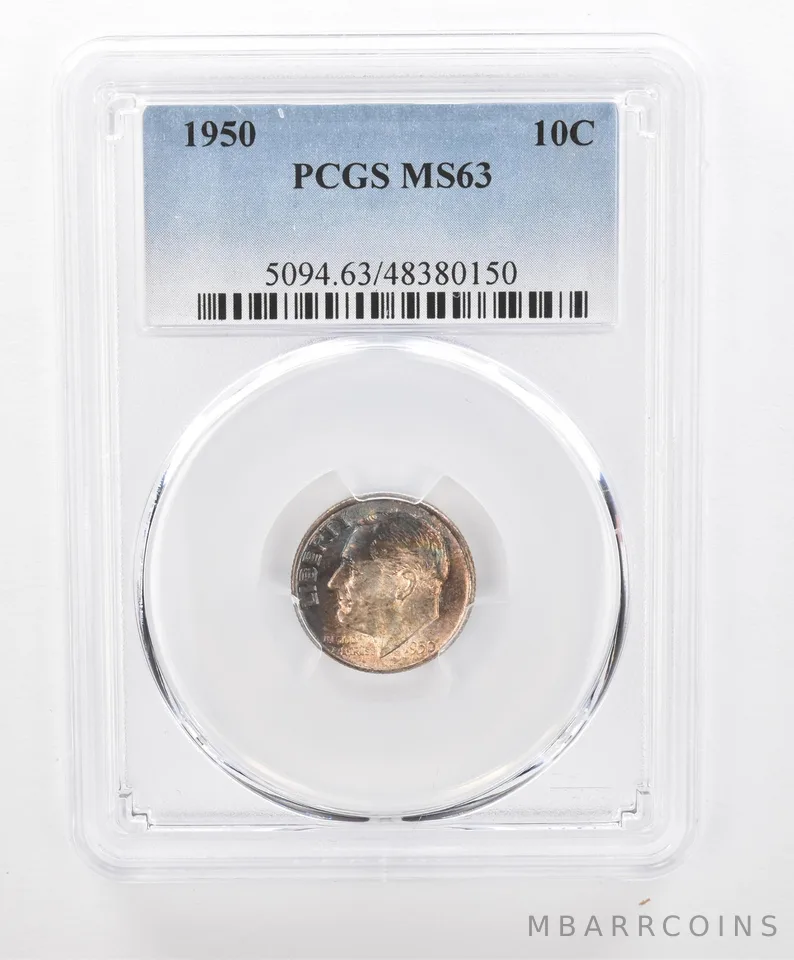 1950 Roosevelt Dime MS63 PCGS Beautiful Tone *2727