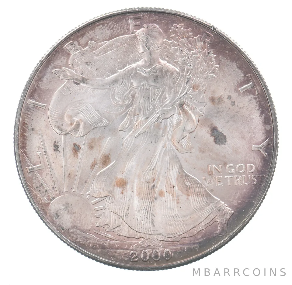 Beautiful Toned - 2000 American Silver Eagle 1 Troy Oz .999 Fine Silver *113