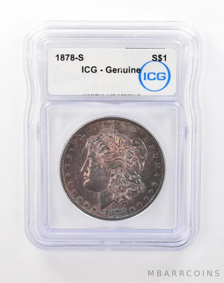 1878-S Morgan Silver Dollar Genuine ICG Beautiful Purple Tone *1046