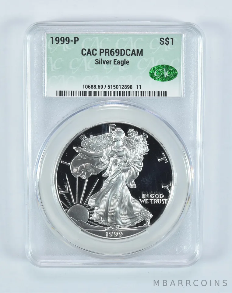 1999-P American Silver Eagle PR69 DCAM CAC CACg
