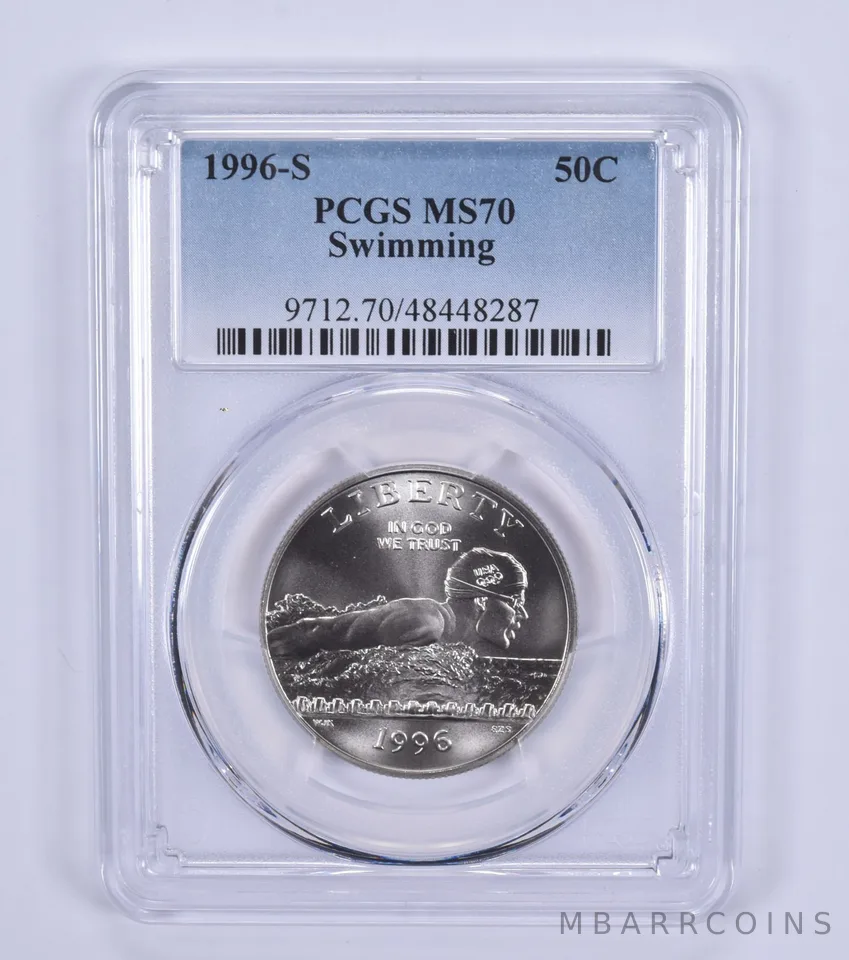 1996-S Olympic Swimming Commemorative Half Dollar MS70 PCGS Blue Label