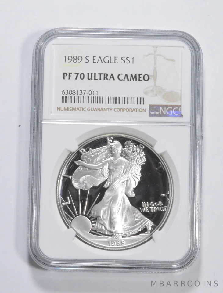 1989-S American Silver Eagle 1 Oz PF70 UCAM NGC Brown Label