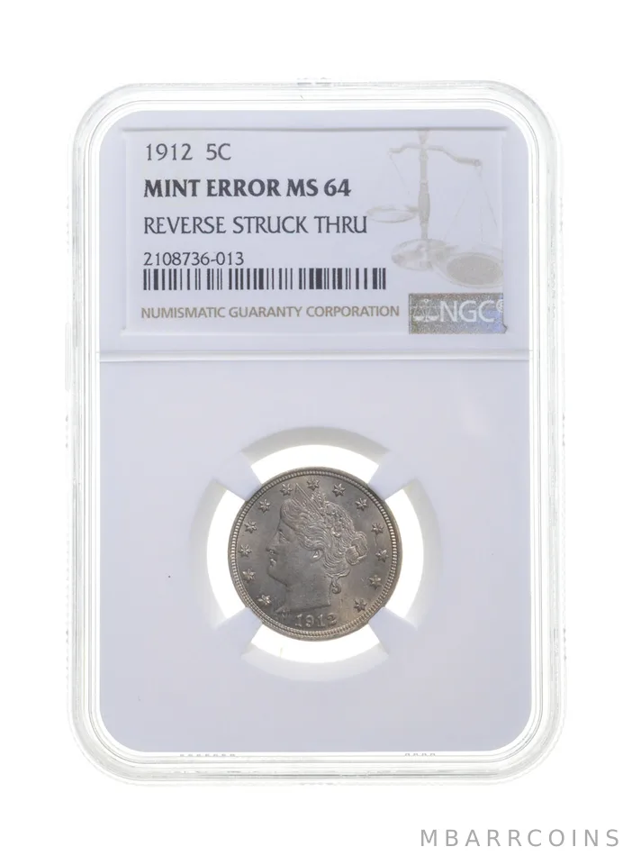 MS64 MINT ERROR 1912 Liberty V Nickel - REV Struck Thru - Graded NGC a4364