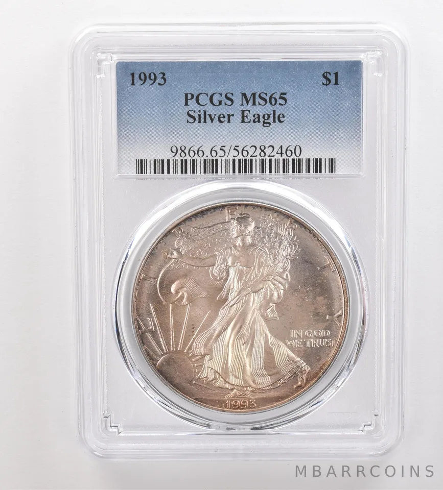 1993 American Silver Eagle MS65 PCGS Beautiful Tone *3252