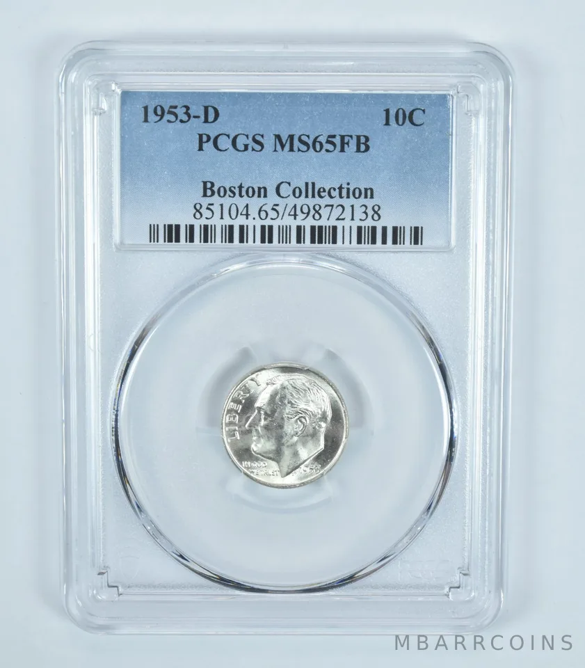 1953-D Roosevelt Dime Boston Collection MS65 FB PCGS Blue Label