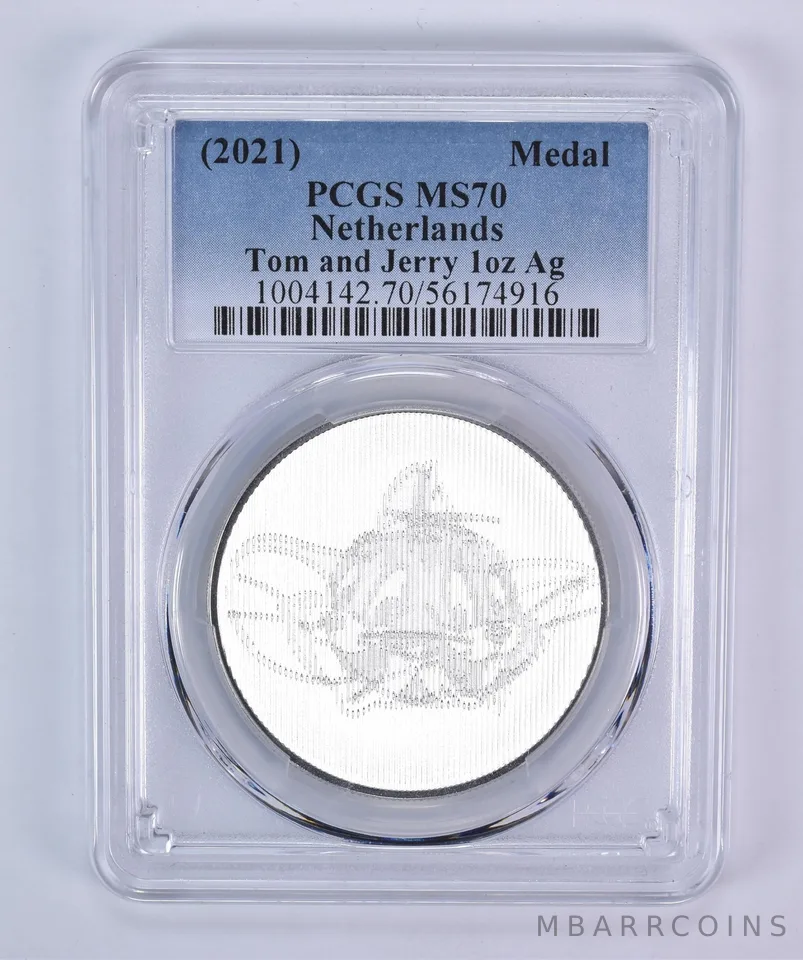 (2021) Netherlands 1 Oz Silver Medal Tom And Jerry 80th Anniversary MS70 PCGS