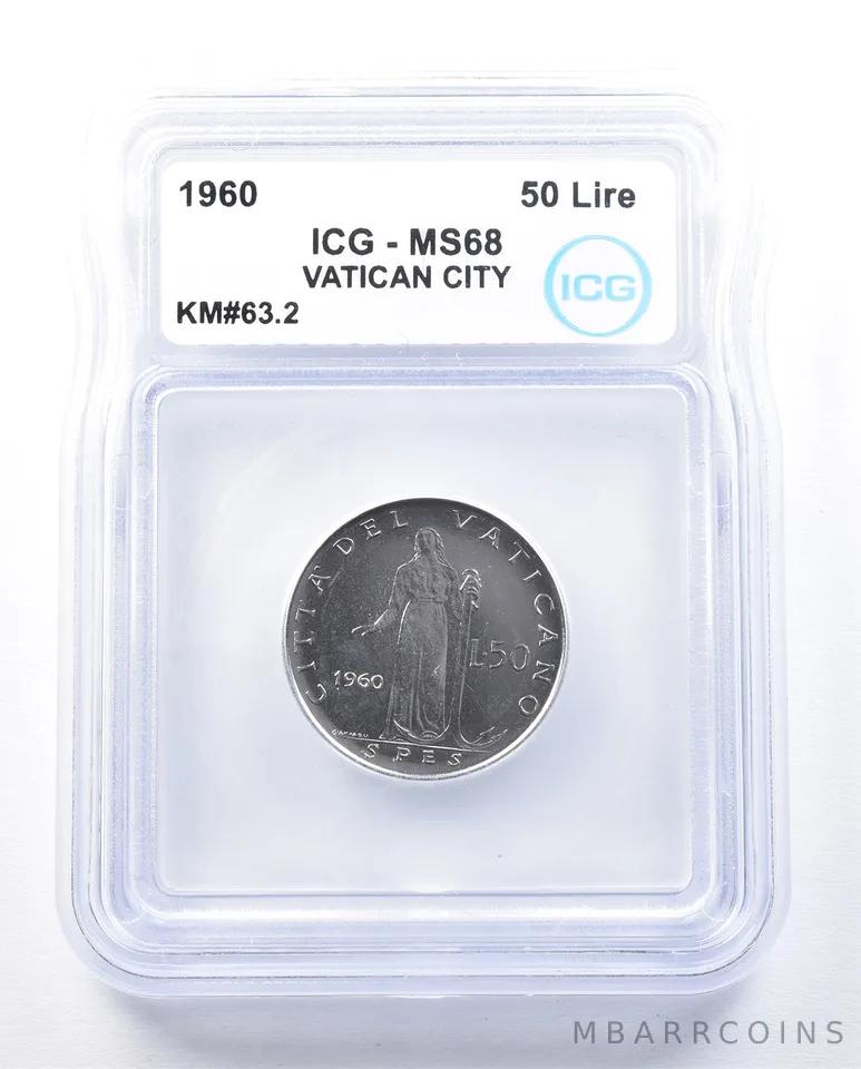 1960 Vatican City 50 Lire KM#63.2 MS68 ICG *8950