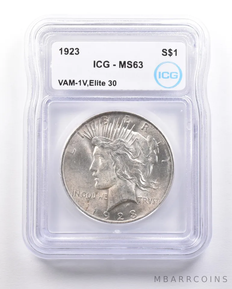 1923 Peace Silver Dollar VAM-1V Elite 30 MS63 ICG Extra Hair *4713