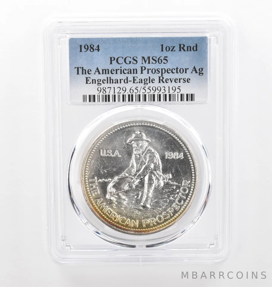 1984 Engelhard Prospector 1 Oz Silver Eagle Reverse MS65 PCGS Nice Tone *2179