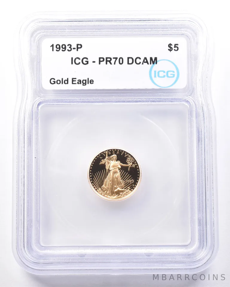 1993-P $5 American Gold Eagle 1/10 Oz Gold PR70 DCAM ICG