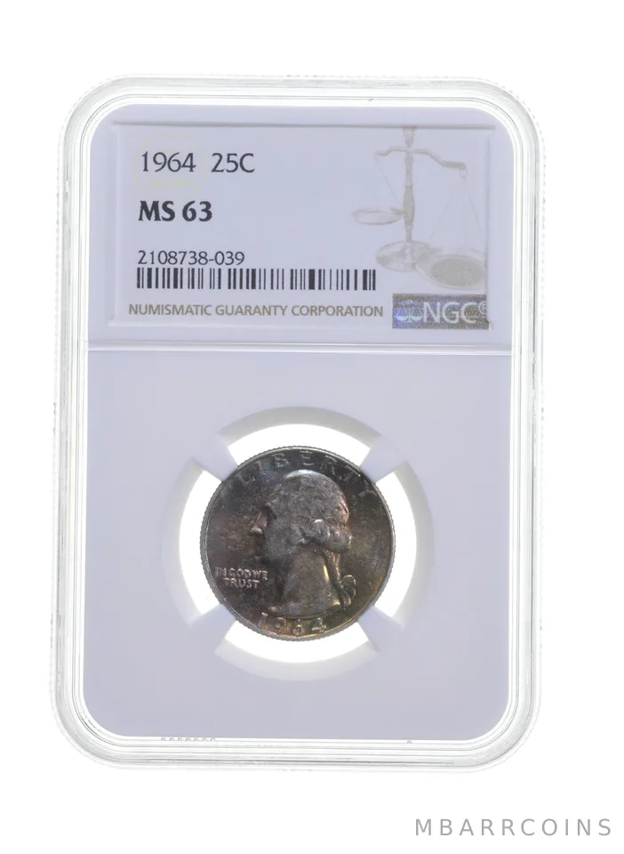 MS63 1964 Washington Quarter - Graded NGC Insane Color a4218