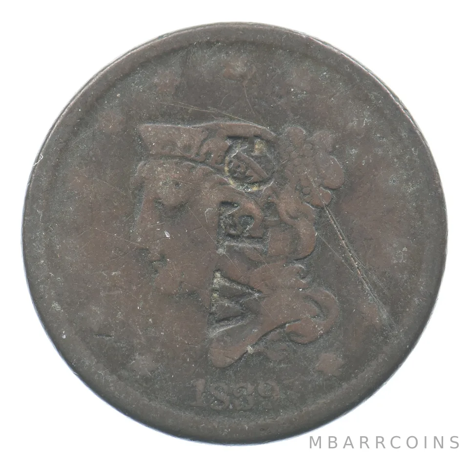 1839 Coronet Head Large Cent WFG Counterstamp *2535