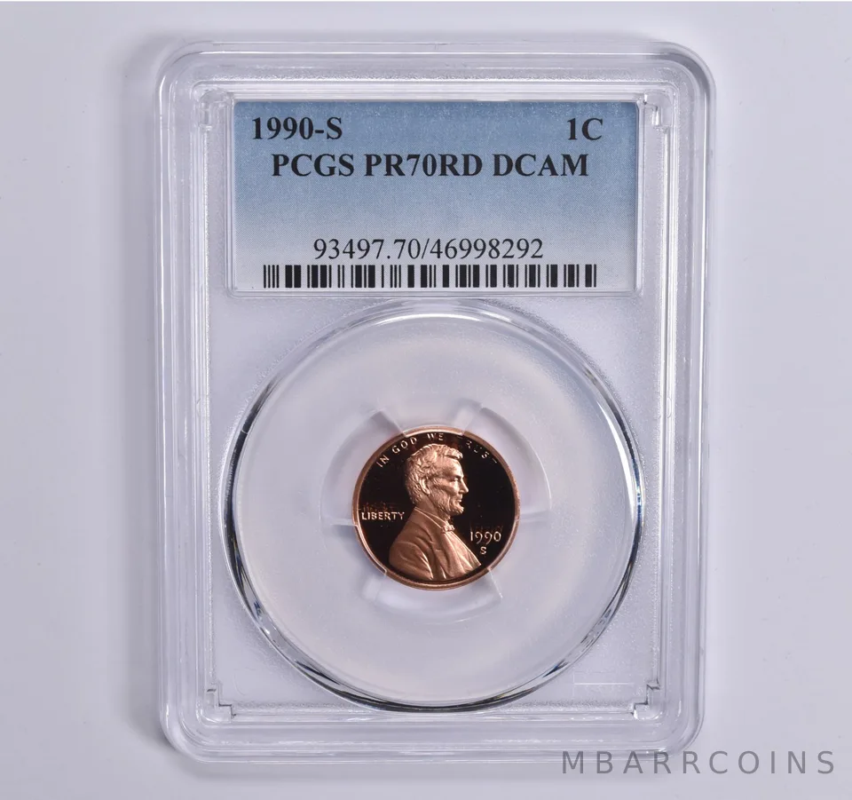1990-S Lincoln Memorial Cent PR70 RD PCGS Blue Lbl