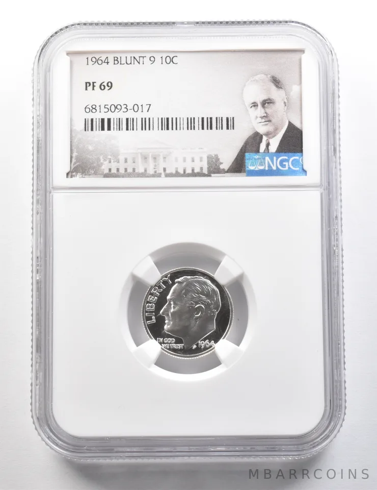 1964 Roosevelt Dime Blunt 9 PF69 NGC *9510