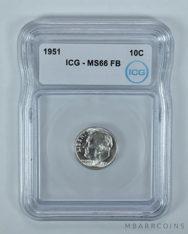 1951 Roosevelt Dime MS66 FB ICG
