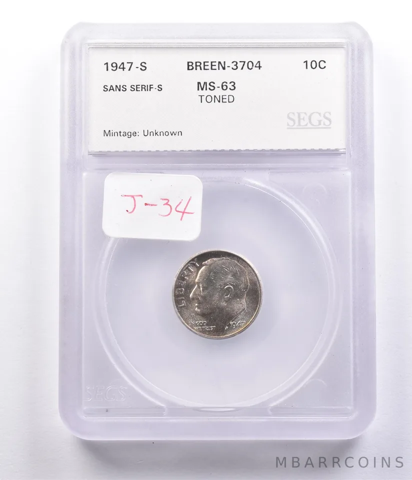 1947-S Roosevelt Dime Breen-3704 Sans Serif S J-34 *8189