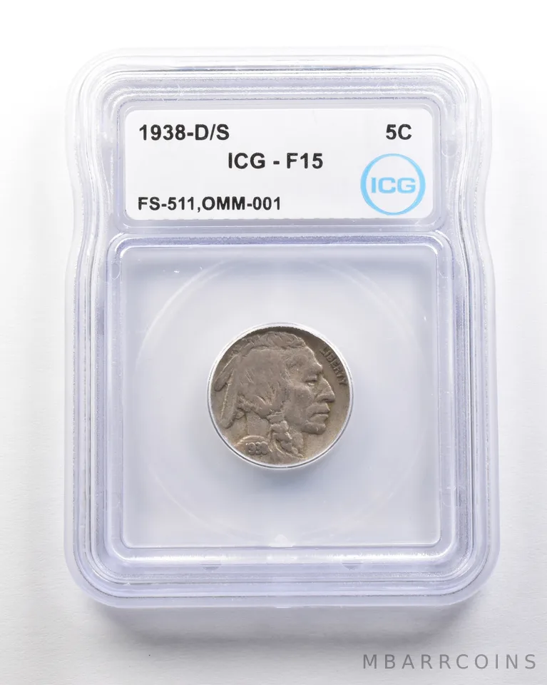 1938-D/S Indian Head Buffalo Nickel Mint Error FS-511 OMM-001 F15 ICG *1701