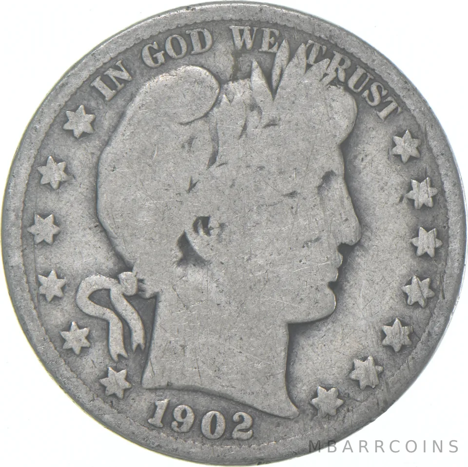 1902-S Barber Half Dollar Average Circ 90% Silver