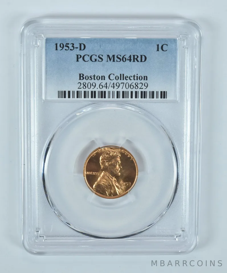 1953-D Lincoln Wheat Cent Boston Collection MS64 RD PCGS Blue Label
