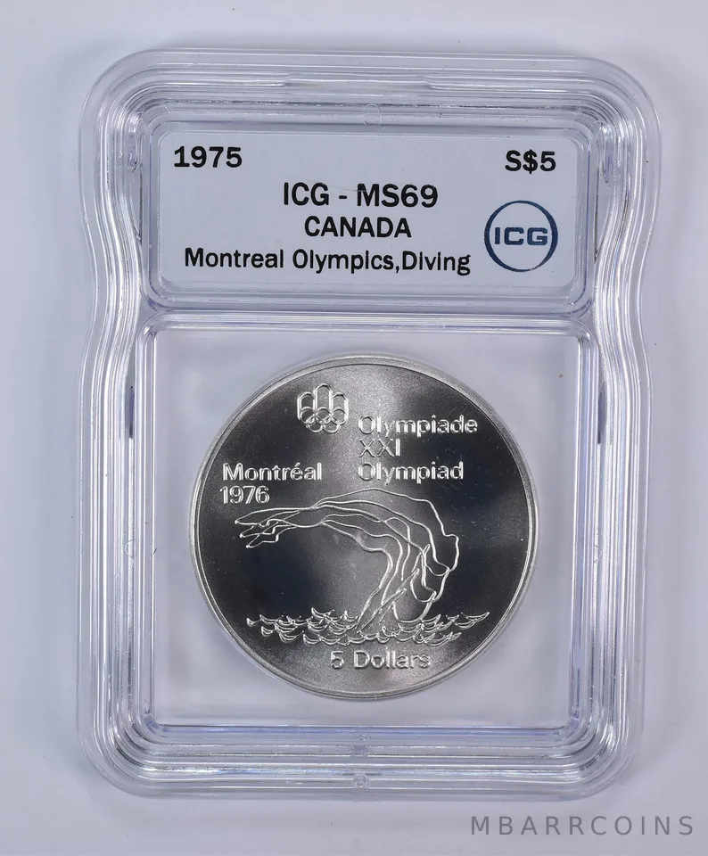 1975 Canada 5 Dollars Silver Montreal Olympics Diving MS69 ICG