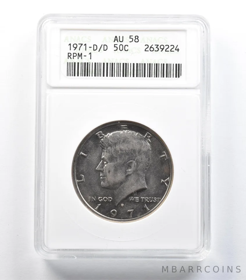 1971-D/D Kennedy Half Dollar RPM-1 AU58 ANACS a1458