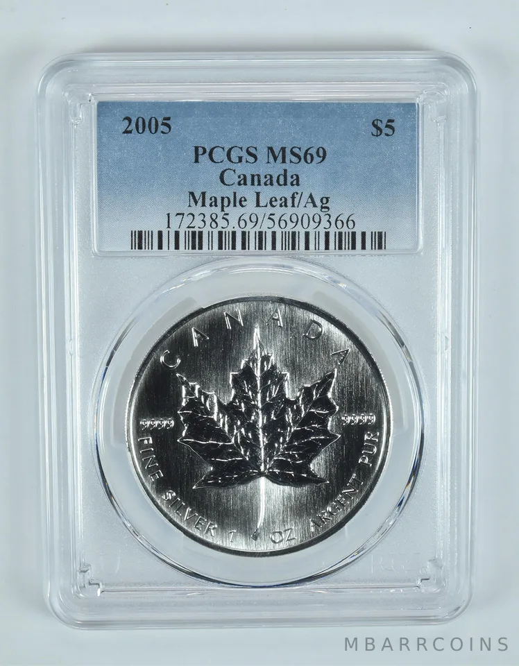 2005 Canada 5 Dollars Silver Maple Leaf MS69 PCGS Blue Label